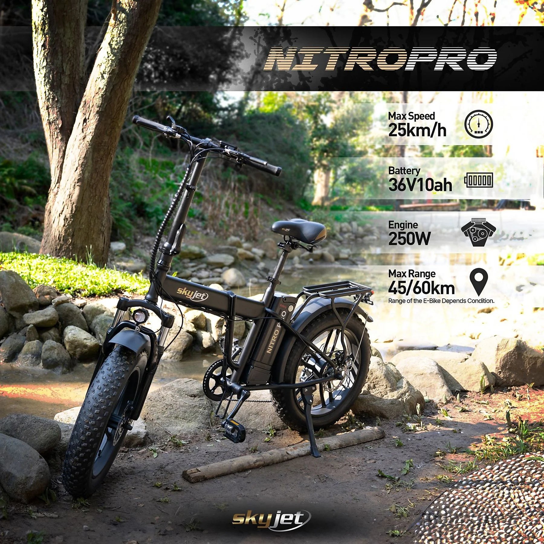 SKYJET Bici Elettrica Nitro Pro Nera 250W 36V 10Ah