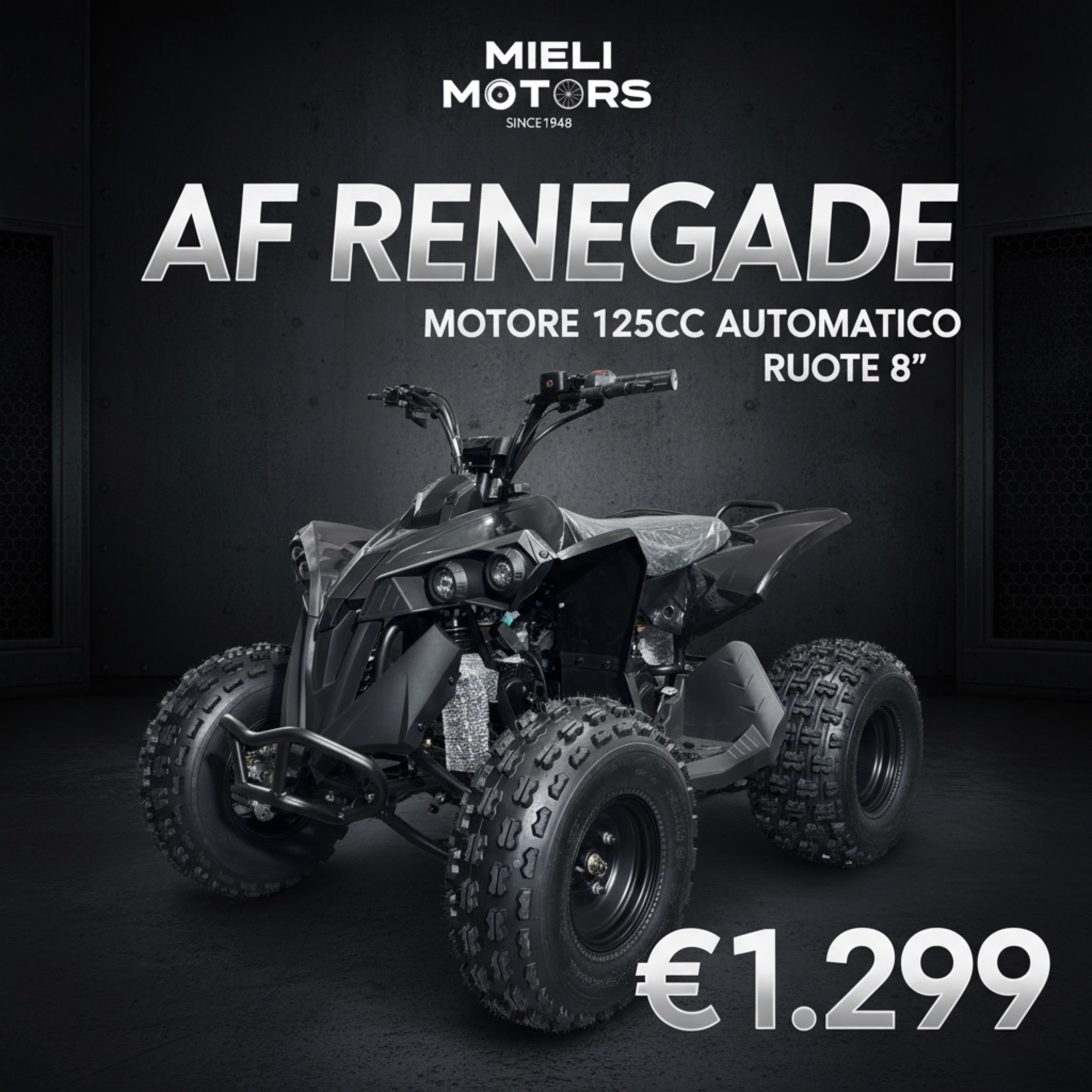 Quad AF Motors RENEGADE 125cc 4 Tempi  Ruote 8” 1 + R TOTAL BLACK