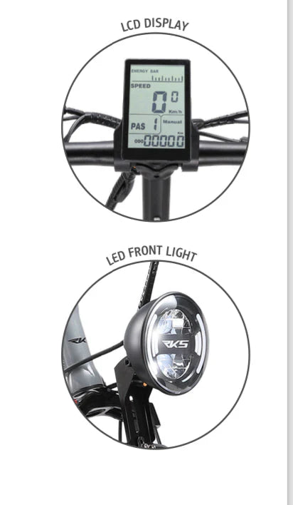E-Bike RKS NERO M , 70 km di Autonomia, Motore 250W e Batteria Rimovibile al Litio da 48V – 13,5Ah con Doppio Freno idraulico e Ruote 20x4,5