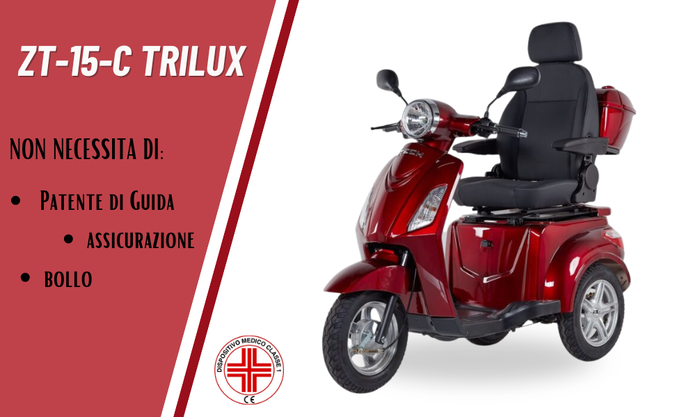 Z-TECH ZT-15-C Trilux Plus – Scooter Elettrico 3 Ruote per Anziani e Disabili